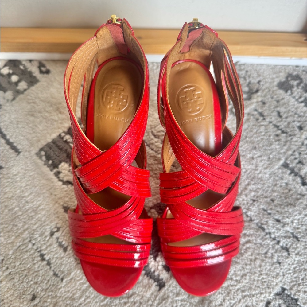 Tory Burch Vibrant Red Crisscross Heels - Picture 5 of 6